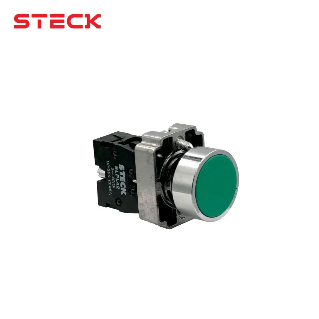 [10128] PULSADOR RASANTE VERDE METALICO + 1NA, SLMRN210, STECK