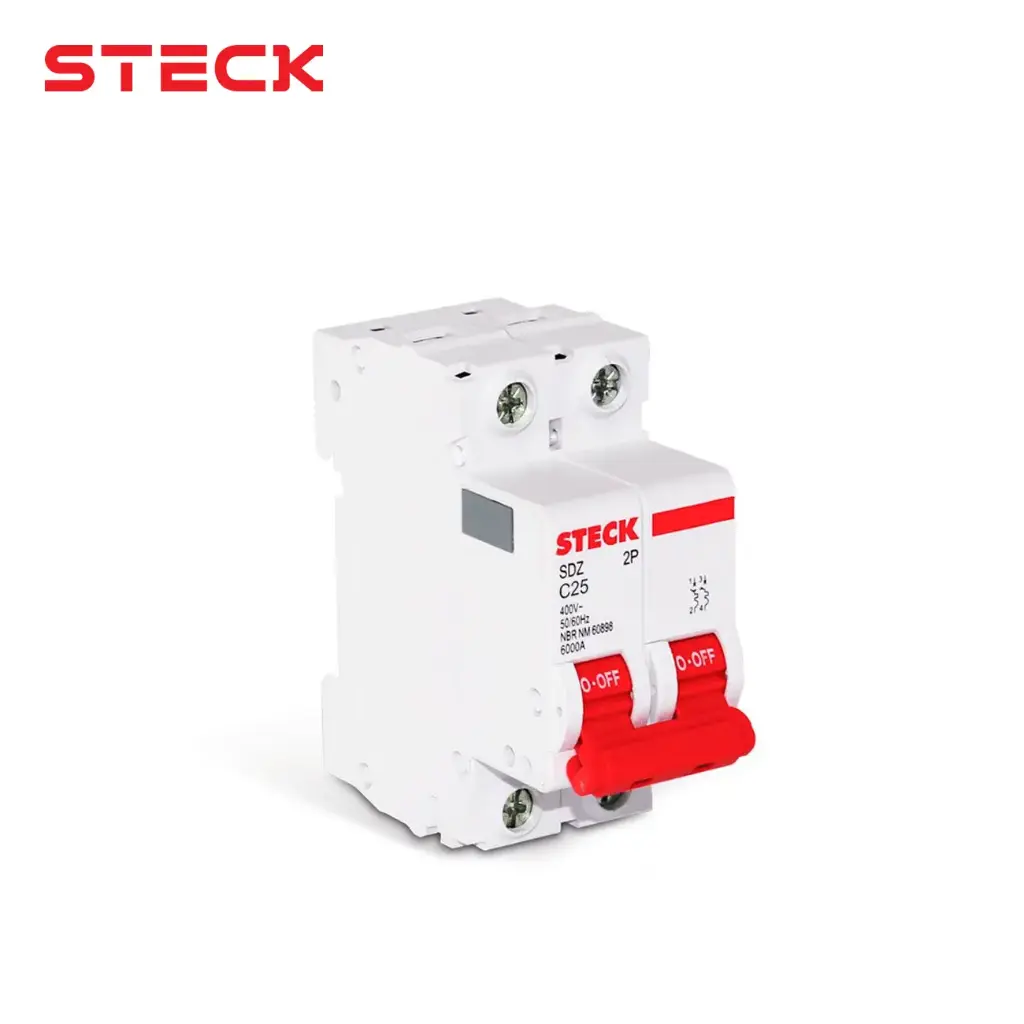 INTERRUPTOR TERMOMAGNETICO 2X25 AMP 6KA/400V 20KA/220V, SDZD62C25, STECK
