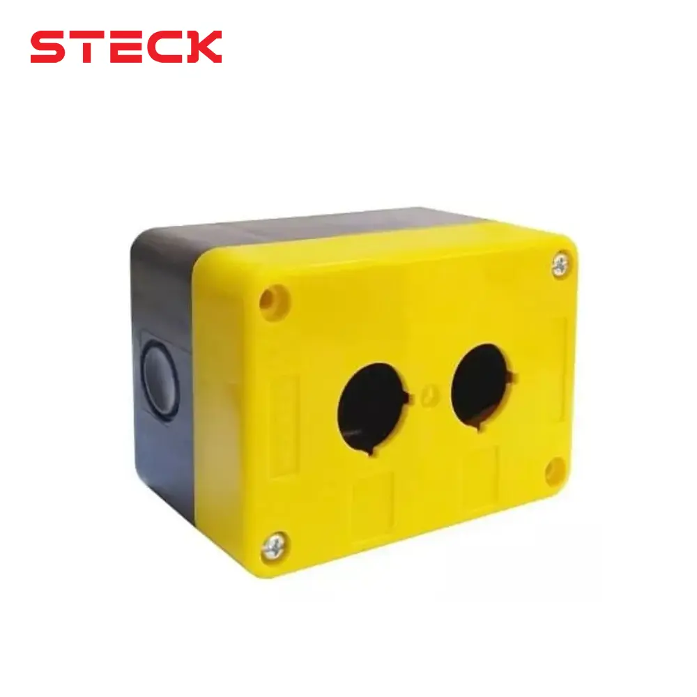 CAJA DE 2 HUECOS 22MM PARA MAX BOTTON COLOR AMARILLA, SQ2K, STECK