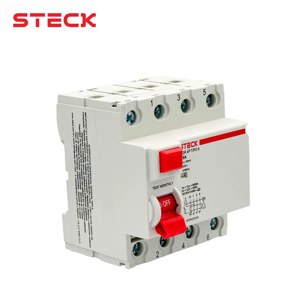 INTERRUPTOR DIFERENCIAL 4P 25A 30MA 230V TIPO A, IEC61008, SDR42530A, STECK