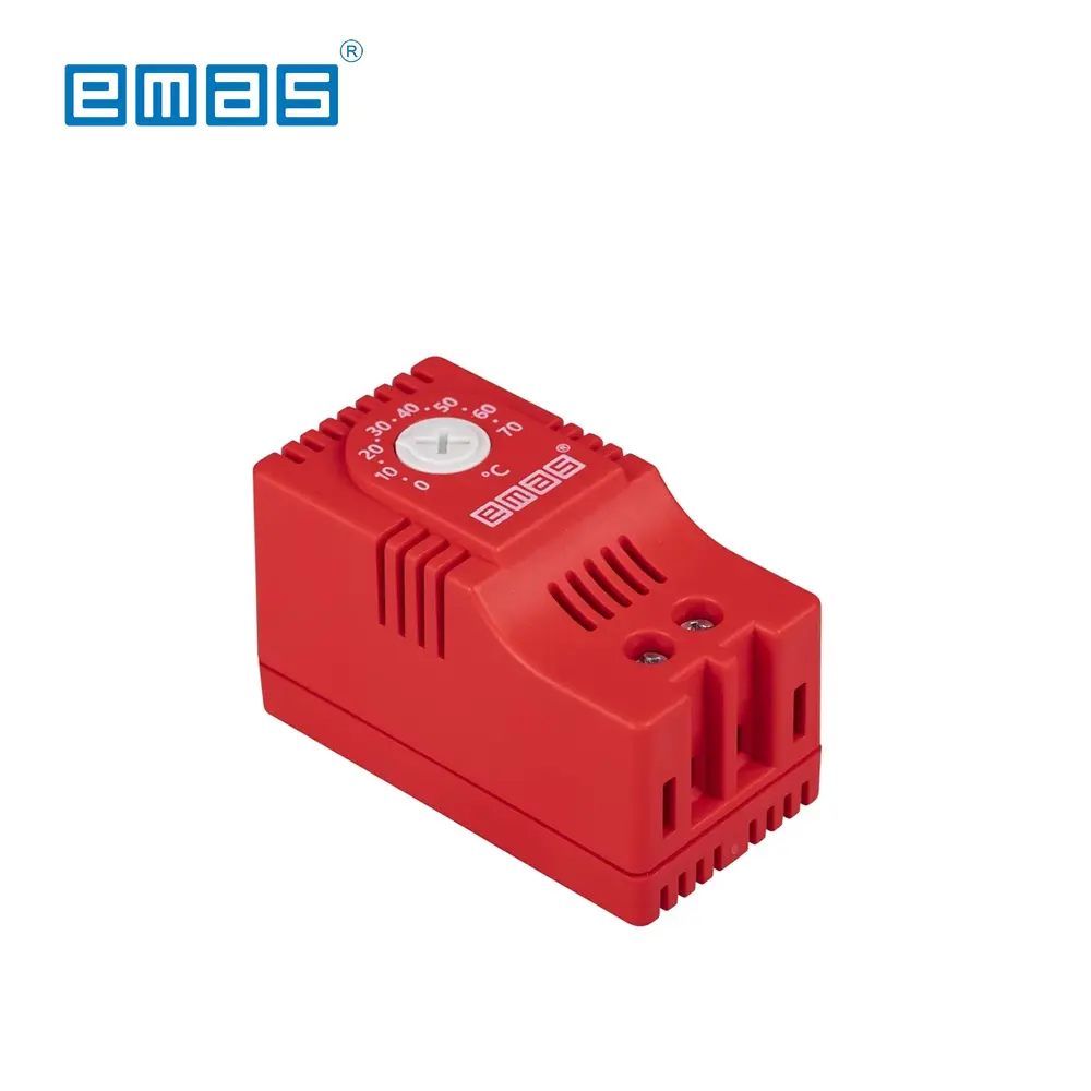 TERMOSTATO BIMETÁLICO NC PARA CALEFACCIÓN (ROJO), 0 – 70°C, MONTAJE EN RIEL DIN, PTM110, EMAS