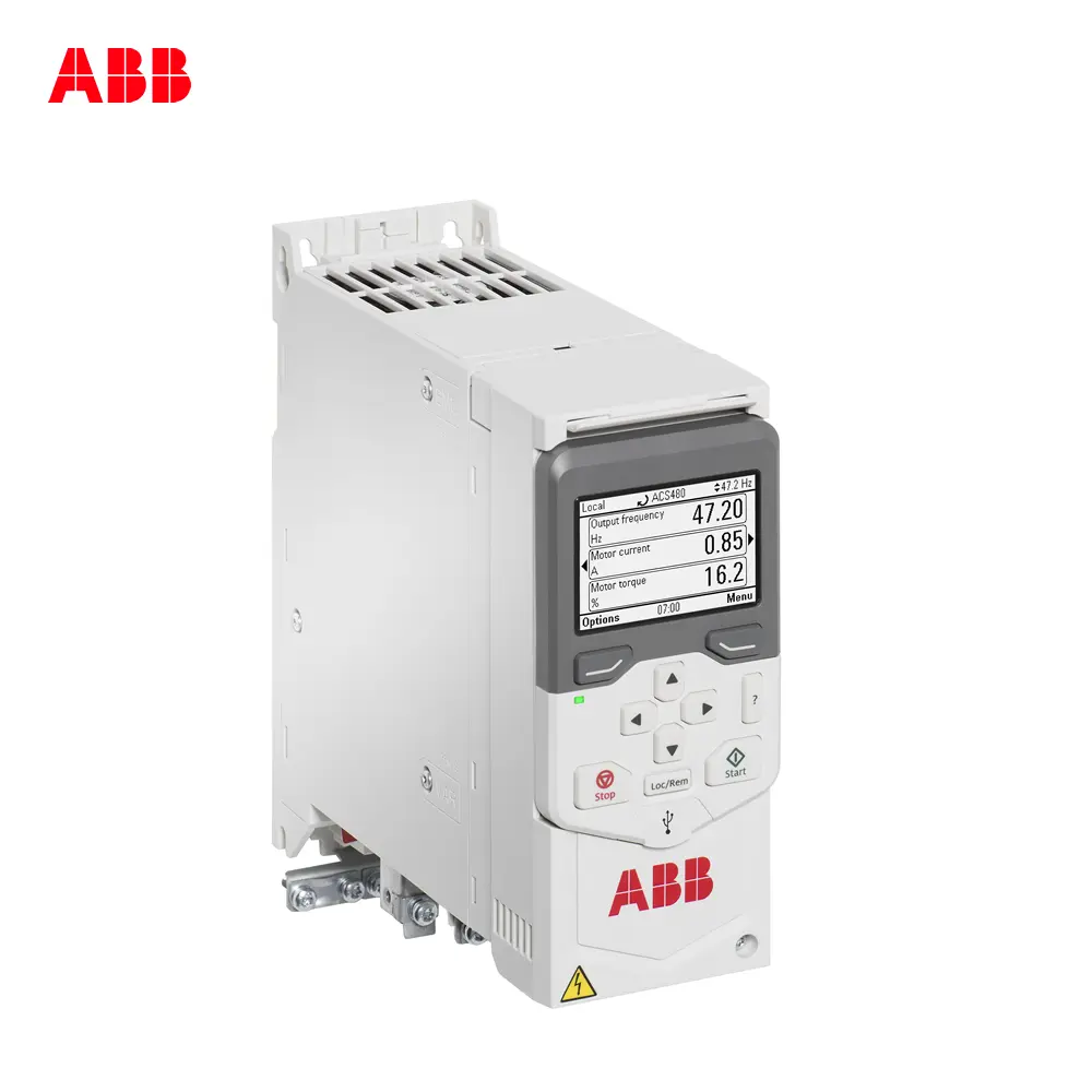 [11191] VARIADOR DE VELOCIDAD TRIF.380-480V 3HP 5.3A IP20 VARIADOR DE VELOCIDAD TRIFASICO 380 A 480V, 3HP (2.2KW), 2.7A, GRADO DE PROTECCION IP20, 2 ENTRADAS ANALOGICAS, 2 SALIDAS ANALOGICAS, 4 ENTRADAS DIGITALES, 2 SALIDAS TIPO RELE, 1 SAFE TORQUE OFF, MODBUS RTU INCORPORADO, PALCAS BARNIZADAS, TODOS LOS ACS480 INCLUYEN PANEL DE CONTROL, ACS480-04-05A7-4, ABB