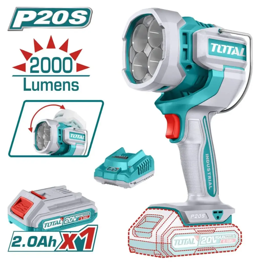 LINTERNA DE TRABAJO 20V  22.5W 2000LM LED 130G 1X2.0AH INDUSTRIAL,TWLI20881, TOTAL 