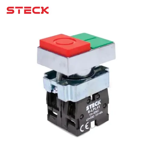 [10125] PULSADOR DOBLE SALIENTE METALICO 1NA+1NC, SLMDNR11, STECK