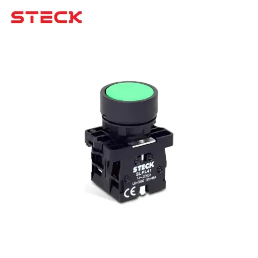[10139] PULSADOR RASANTE VERDE PLASTICO + 1NA, SLPRN210, STECK